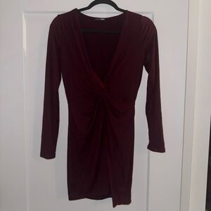 Fashion Nova Burgundy Long Sleeve Dress